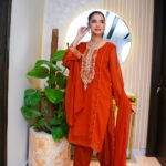 3-Pcs Rust Hand-Embroidered Chiffon
