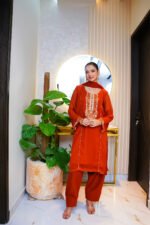 3-Pcs Rust Hand-Embroidered Chiffon - Image 7