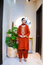 3-Pcs Rust Hand-Embroidered Chiffon - Image 6