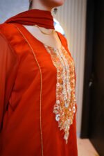 3-Pcs Rust Hand-Embroidered Chiffon - Image 4