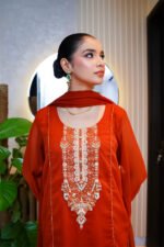 3-Pcs Rust Hand-Embroidered Chiffon - Image 3