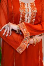3-Pcs Rust Hand-Embroidered Chiffon - Image 2