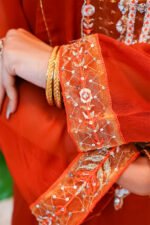 3-Pcs Rust Hand-Embroidered Chiffon - Image 10