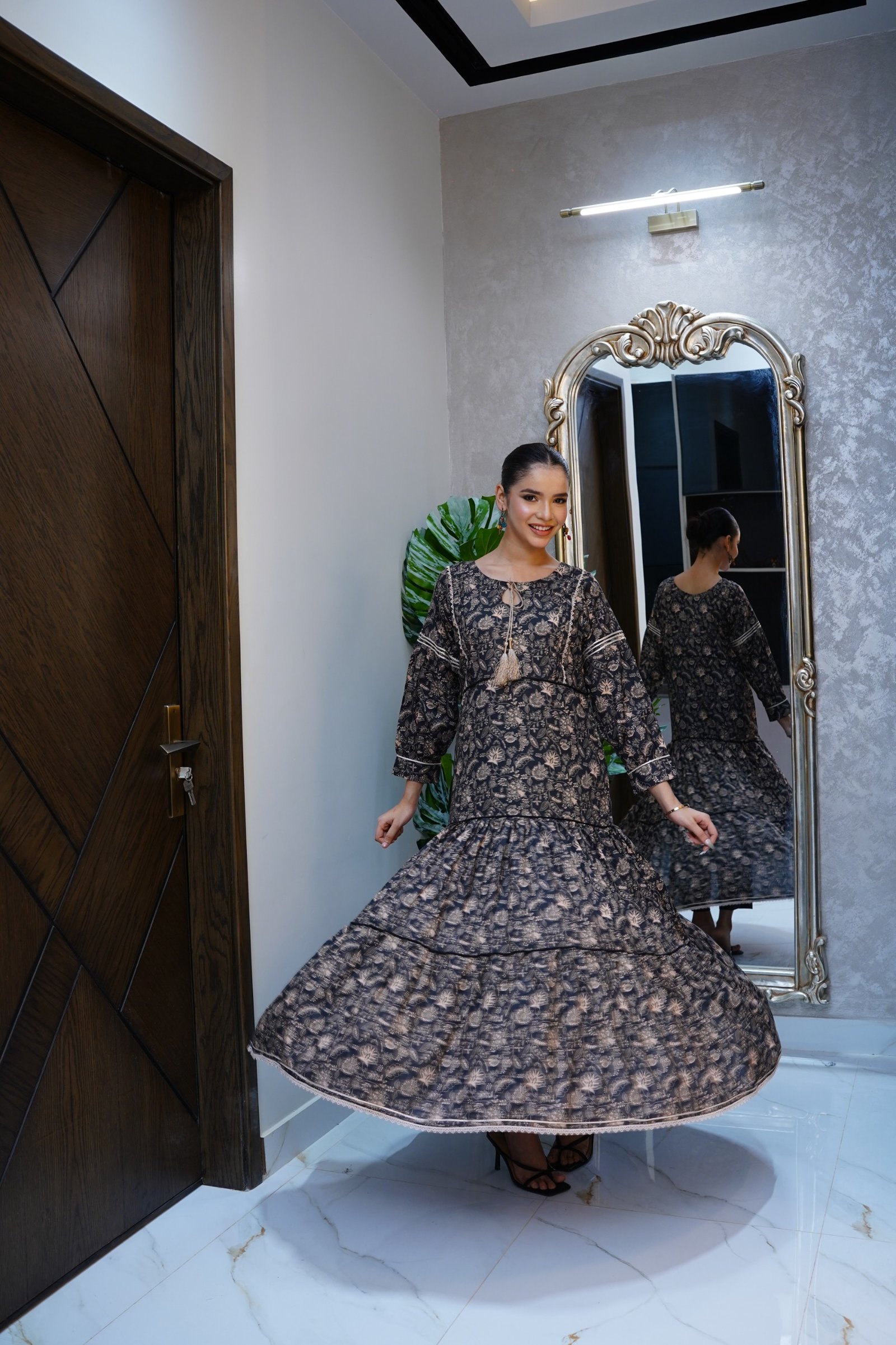 WhatsApp Image 2026-06-17 at 10.27.27 AM (1) 1 pc black printed cotton long maxi - Image 1